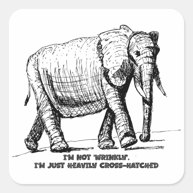 Heavy Cross-Hatched Elephant Square Sticker (Front)