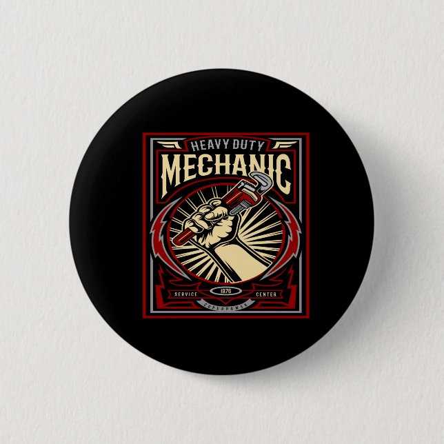 heavy duty mechanic 6 cm round badge (Front)