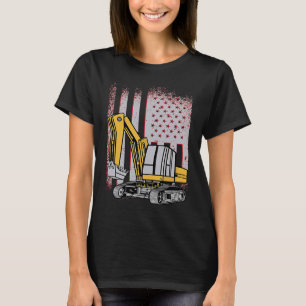 Heavy Equipment Excavator Us Flag T-Shirt