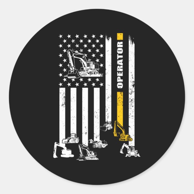 Heavy Equipt Operator Usa Flag Operator Classic Round Sticker (Front)