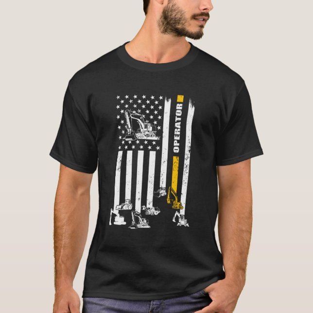 Heavy Equipt Operator Usa Flag Operator T-Shirt (Front)