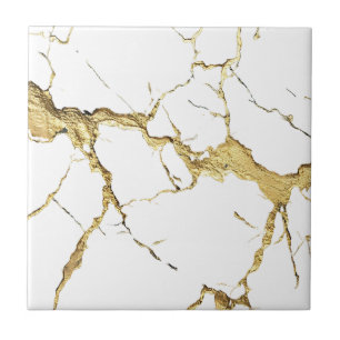Heavy Gold Foil on White Marble  Tile