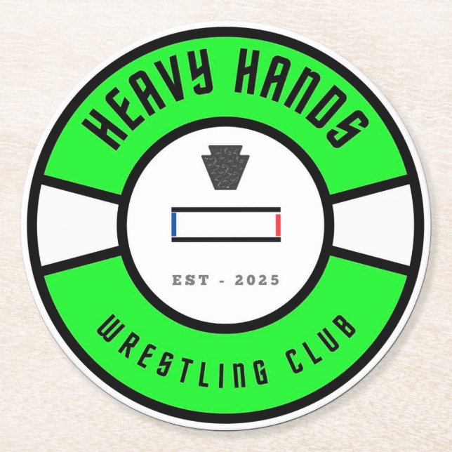 Heavy Hands Wrestling Club Classic Mug, 11 oz Round Paper Coaster (Front)