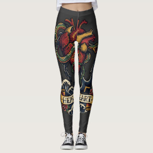 Heavy Heart Anchor Snake Tattoo Flash Melancholy B Leggings