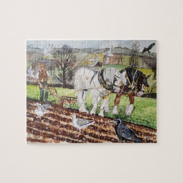 Heavy Horses Ploughing in March Jigsaw Puzzle (Horizontal)
