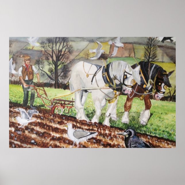 Heavy Horses Ploughing In March Poster (Front)