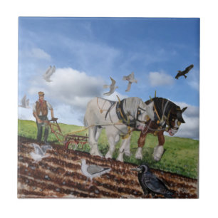 Heavy Horses Ploughing In March Tile