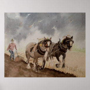 Heavy Horses Ploughing under a Heavy Sky Poster