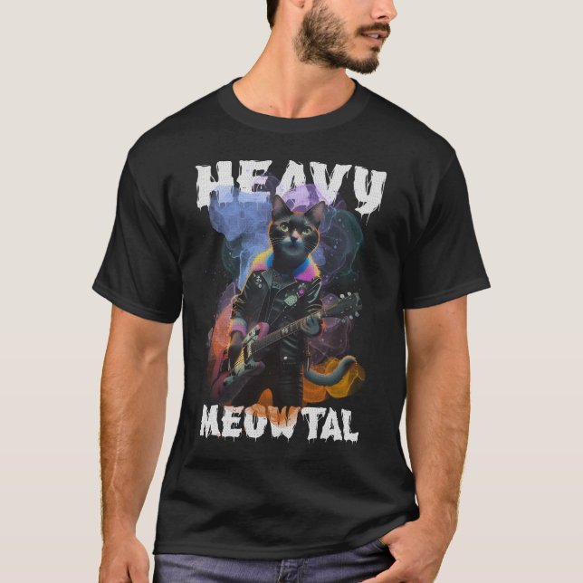 Heavy Meowtal Cat Solo Guitar T-Shirt (Front)