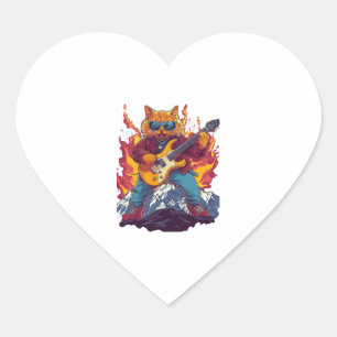 Heavy Meowtal � Rocking Cat Graphic Tee for Music Heart Sticker