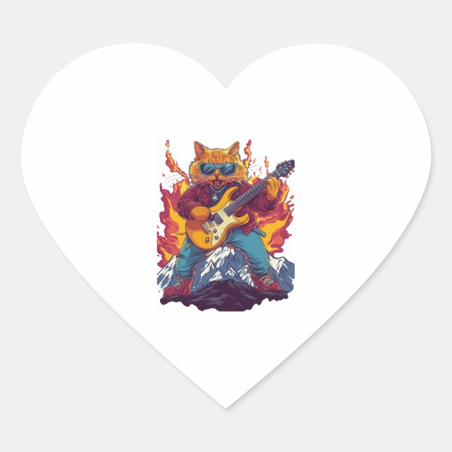 Heavy Meowtal – Rocking Cat Graphic Tee for Music  Heart Sticker (Front)