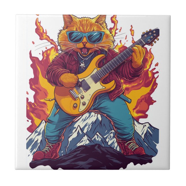 Heavy Meowtal – Rocking Cat Graphic Tee for Music  Tile (Front)
