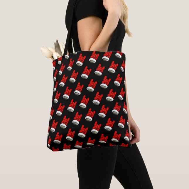 Heavy Metal Christmas Horns Up Pattern Tote Bag (Close Up)