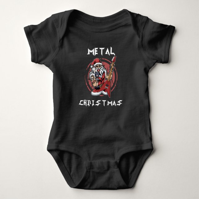 Heavy Metal Christmas Santa Rock Horns Metalhead Baby Bodysuit (Front)