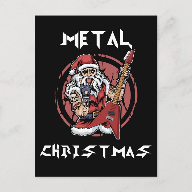 Heavy Metal Christmas Santa Rock Horns Metalhead Postcard (Front)