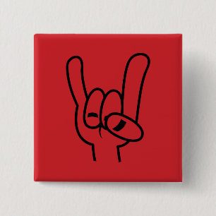 Heavy Metal Devil Horns Black Line 15 Cm Square Badge