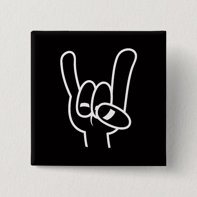 Heavy Metal Devil Horns White Line 15 Cm Square Badge (Front)