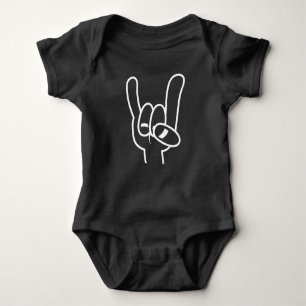 Heavy Metal Devil Horns White Line Baby Bodysuit