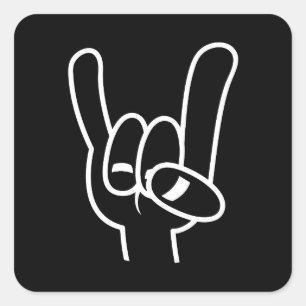 Heavy Metal Devil Horns White Line Square Sticker