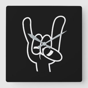 Heavy Metal Devil Horns White Line Square Wall Clock