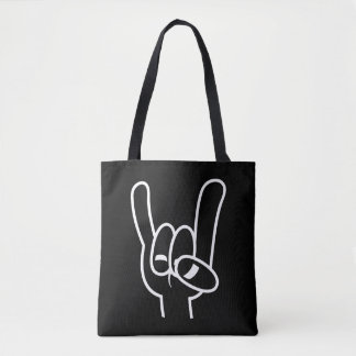 Heavy Metal Devil Horns White Line Tote Bag