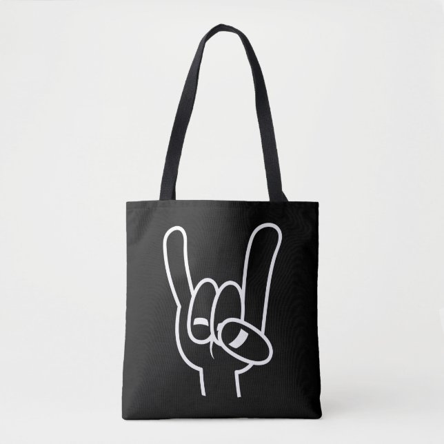 Heavy Metal Devil Horns White Line Tote Bag (Front)