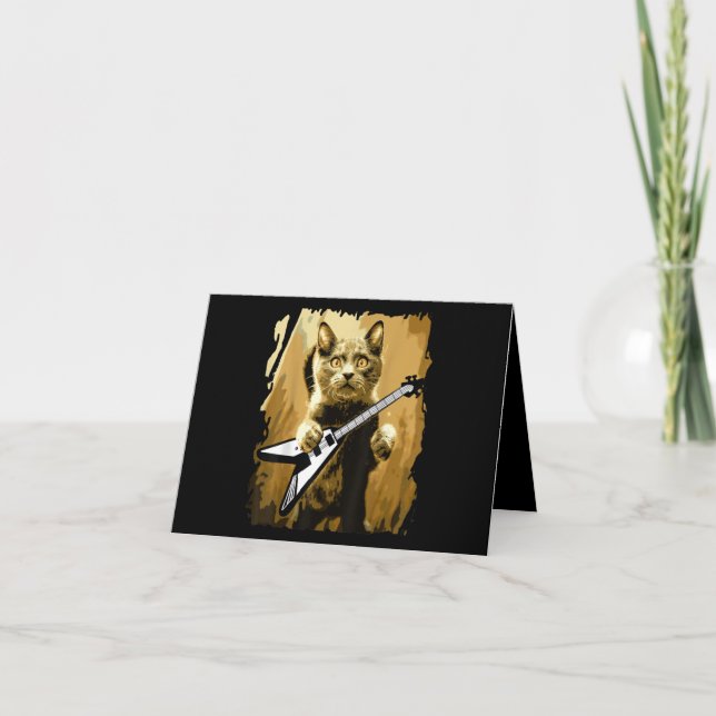 Heavy Metal Guitar Playing Cat Rocker Guitarist Thank You Card (Front)