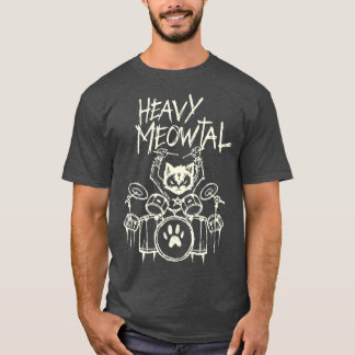 Heavy Metal Headbanger Gift Drummer Cat Playing Dr T-Shirt