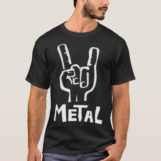 Heavy Metal horns up hand metalhead T-Shirt (Front)