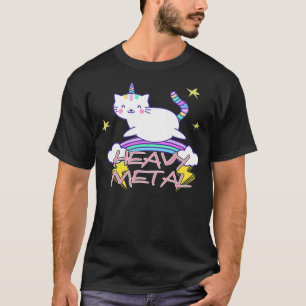 Heavy Metal Kawaii Unicorn Cat and Rainbow T-Shirt