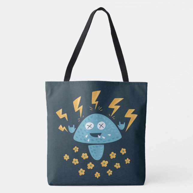Heavy Metal Music Funny Cartoon Mushroom Tote Bag (Front)