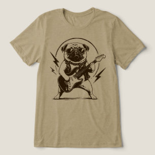 Heavy Metal Pug Dog Shredding Electric Guitar Tri-Blend Shirt