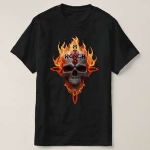 Heavy Metal Rock And Roll Music Band Flames Skull  T-Shirt