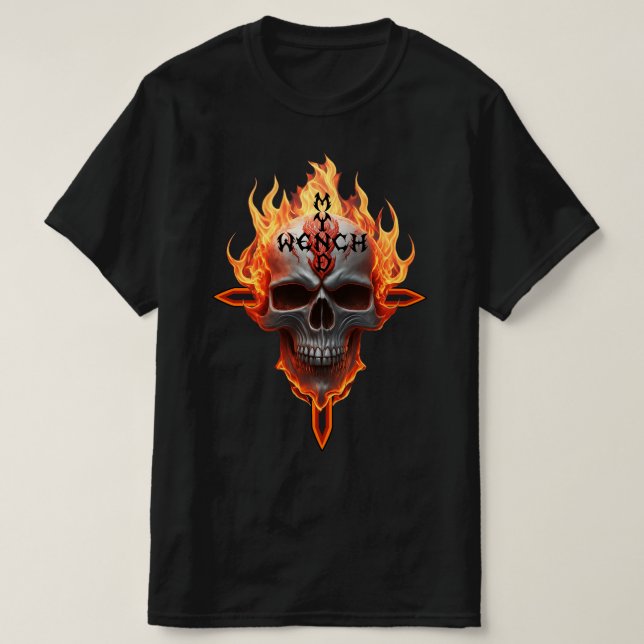 Heavy Metal Rock And Roll Music Band Flames Skull  T-Shirt (Design Front)