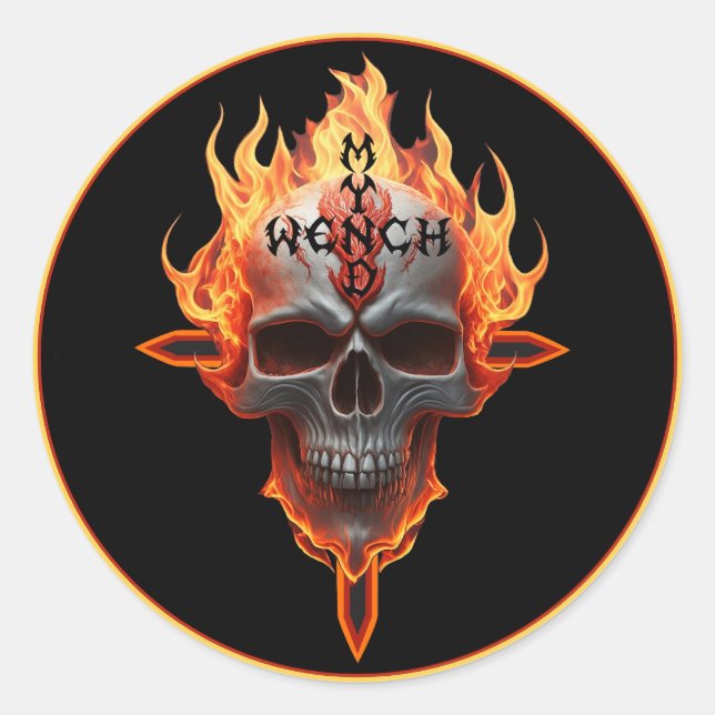 Heavy Metal Rock And Roll Music Band Flaming Skull Classic Round Sticker (Front)