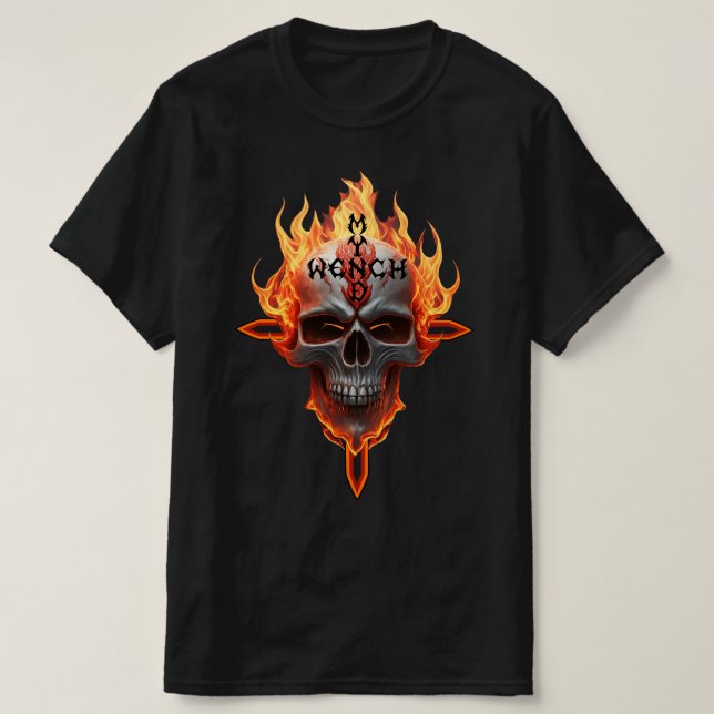 Heavy Metal Rock And Roll Music Band Skull Flames  T-Shirt (Design Front)