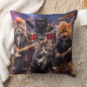 Heavy metal rockstar kittens punk band throw cushi cushion