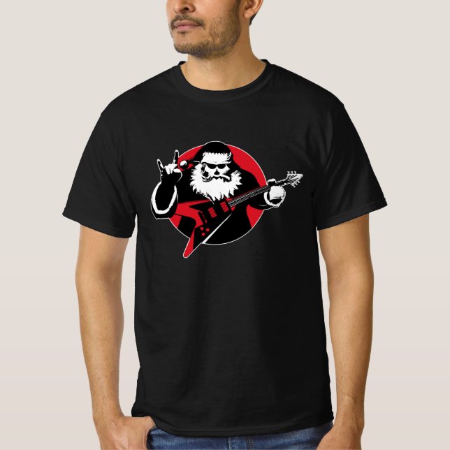 Heavy Metal Santa Claus Playing Guitar T-Shirt (Front)