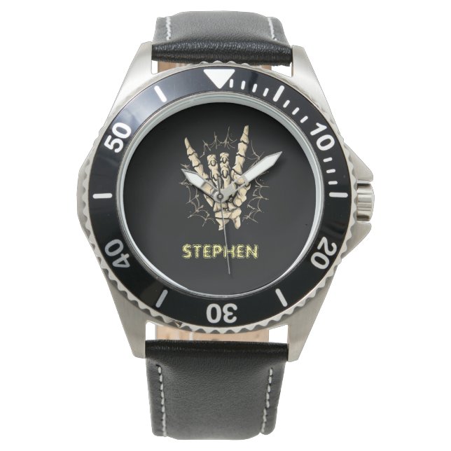 Heavy metal skeleton hand ,Rock and roll Halloween Watch (Front)
