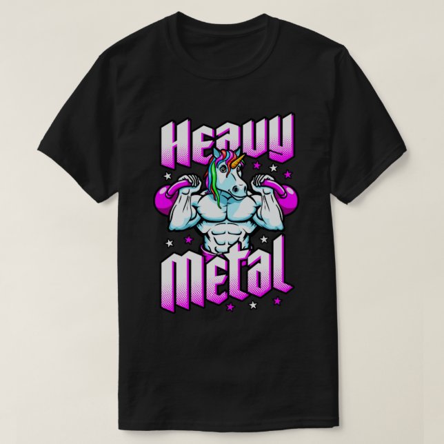 Heavy Metal Unicorn Magical Gym Workout Kettlebell T-Shirt (Design Front)
