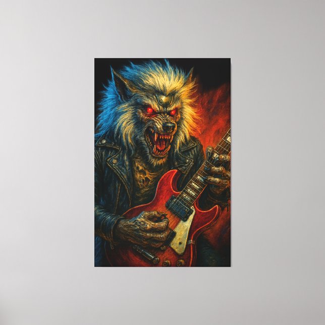 Heavy-Metal Wolve playing Guitar Canvas Print (Front)