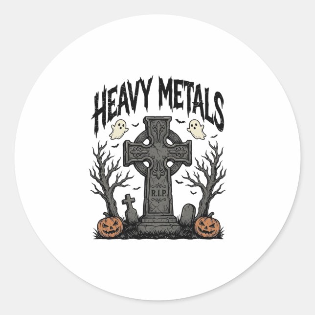 Heavy Metals Halloween Graveyard Vector Design_1 Classic Round Sticker (Front)