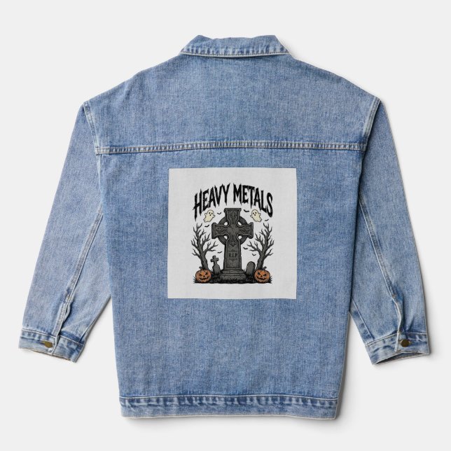Heavy Metals Halloween Graveyard Vector Design_1 Denim Jacket (Back)