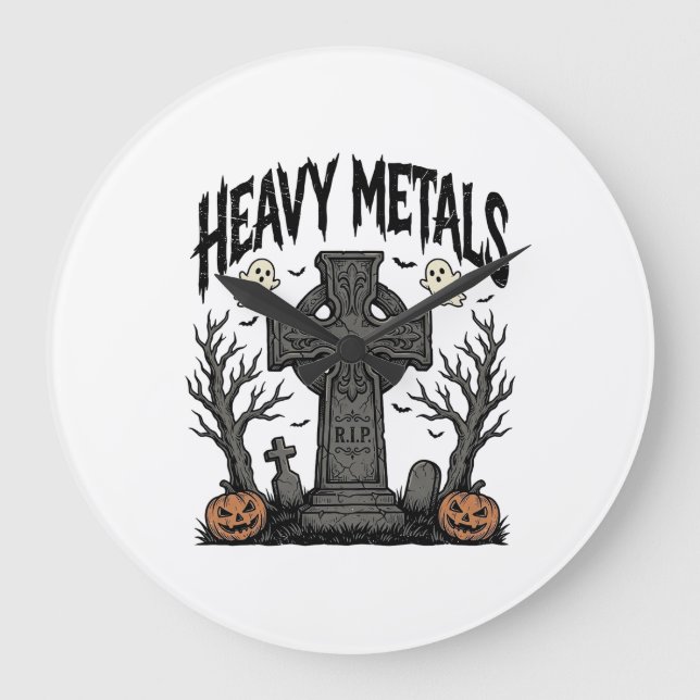 Heavy Metals Halloween Graveyard Vector Design_1 Large Clock (Front)