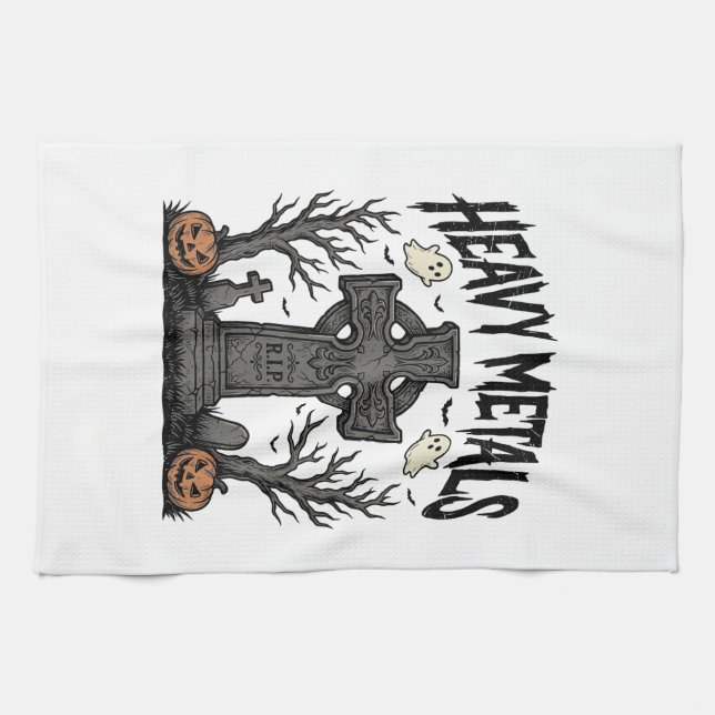 Heavy Metals Halloween Graveyard Vector Design_1 Tea Towel (Horizontal)