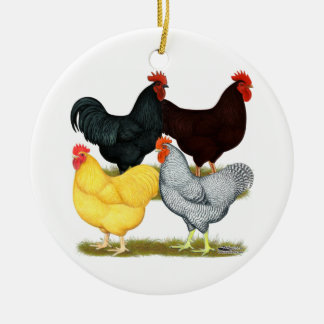 Heavy Rooster Chicken Quartet Ceramic Tree Decoration