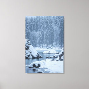 Heavy snow fall lake Fusine, Italy Canvas Print