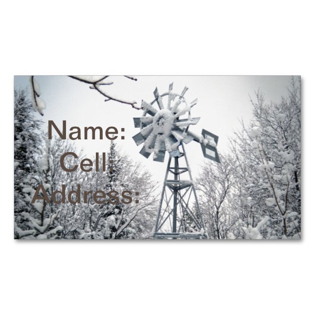 Heavy Snow on Windmill and Trees Magnetic Business Card (Front)