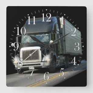 Heavy Transport Black Cargo Truck Art Wall Clock