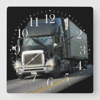 Heavy Transport Black Cargo Truck Art Wall Clock